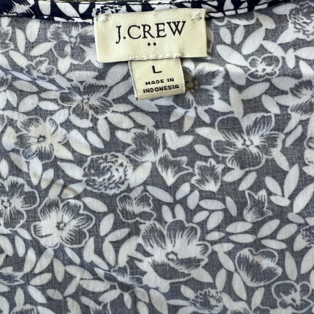 J. Crew Factory Floral tierd skirt mini dress, size large, blue, white print - Picture 7 of 8